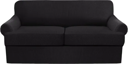 Miniatura 23 de Juego de fundas para sillas con cojines en T de 2 piezas, funda de sofá elástica para sillones y sillas con cojines en T