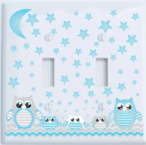 Gris y azul búho placa de interruptor de la luz etiqueta de la pared y tapas de salida de búho/diseño de búho, decoración de guardería, Azul