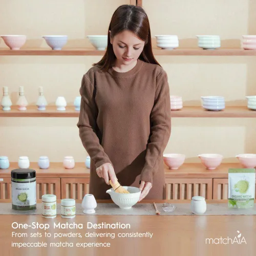 Miniatura 9 de MatchAiA Juego de batidor de matcha, cuenco de cerámica, batidor de bambú con soporte, tamiz, cuchara Schima, soporte para cuchara y toalla de té