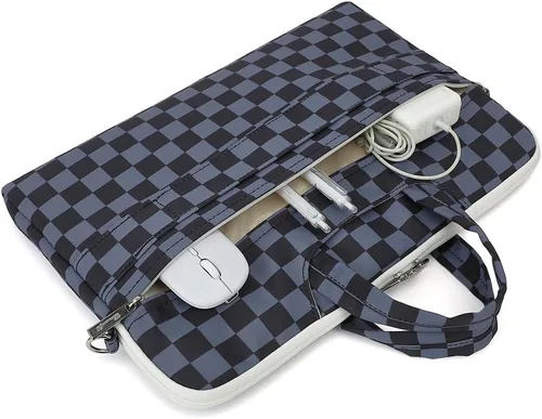 Miniatura 2 de canvaslife Bolso mensajero de hombro para computadora portátil con patrón de cuadros negro agua para portátil de 16 pulgadas y 15.6 pulgadas-16