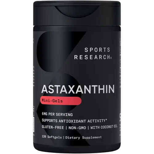 Sports Research Suplemento de astaxantina de triple fuerza (6 mg) con aceite de coco orgánico para actividad antioxidante, apoyo a la salud de la