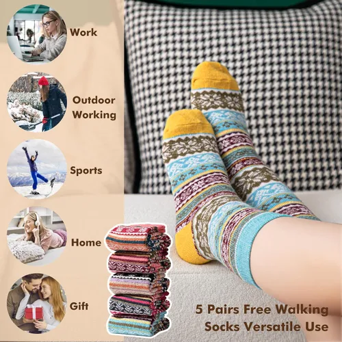 Miniatura 7 de Nimalpal 5 pares de calcetines de lana Calcetines de lana para mujeres y hombres, calcetines de botas suaves calcetines de invierno para senderismo