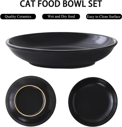 Miniatura 2 de Juego de 4 cuencos de cerámica para gatos – Paquete de 4 platos saludables y anchos para gatos poco profundos para comida y agua, cuencos antifatiga