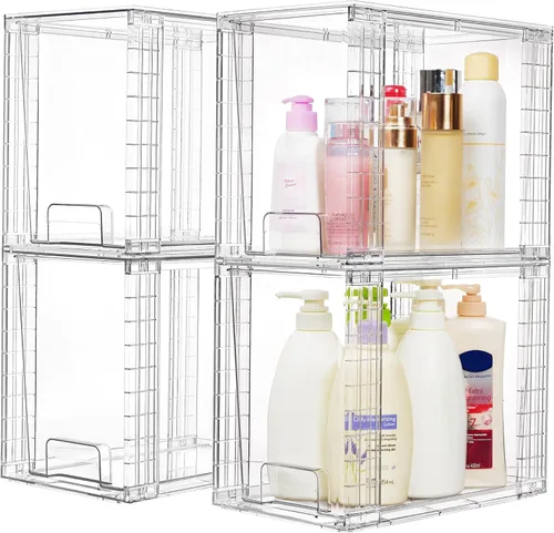 Miniatura 4 de Vtopmart - Paquete de 4 contenedores de almacenamiento apilables y transparentes de 9.7" de alto, organizadores de plástico ideales para productos