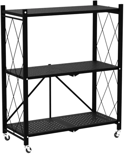 Miniatura 3 de ALANNG Estantes de almacenamiento con ruedas, estantería con almacenamiento, carrito de rack de metal sin ensamblaje para cocina, oficina, Negro