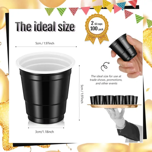 Miniatura 2 de Roshtia Paquete de 100 vasos de plástico de 2 onzas, mini vasos de chupito desechables de graduación de 2 onzas para fiesta de graduación, boda