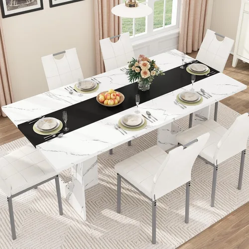 Miniatura 8 de Squireewo Mesa de comedor de 70 pulgadas para 4 y 6 personas, moderna mesa de comedor de madera con mesa gruesa impermeable, mesa de comedor Marrón