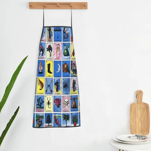 Miniatura 5 de Coloridas tarjetas de bingo mexicanas delantales impermeables delantales de chef delantales babero delantales para mujeres hombres cocina cocina