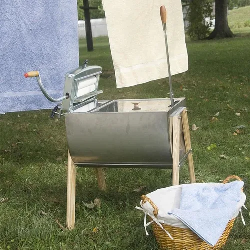 Miniatura 2 de Lavadero manual con agitador de ropa y escurridor de Lehman's con patas de madera