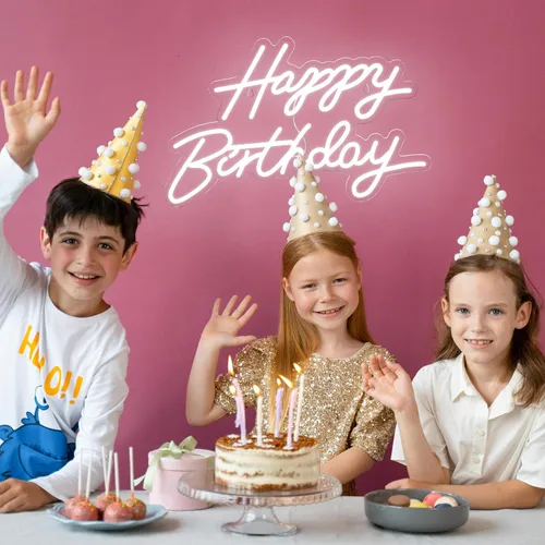 Miniatura 4 de Letrero de neón de feliz cumpleaños para decoración de pared, letrero con luz LED de feliz cumpleaños, luz de neón regulable alimentada por USB