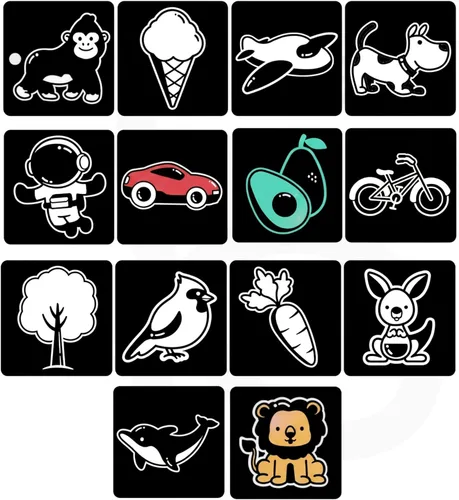 Miniatura 8 de Happy Start galardonado libro de tablero de alto contraste para recién nacidos boca abajo 14 high-contrast images, black and white