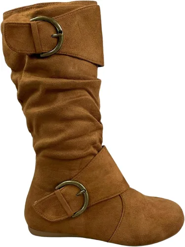 Miniatura 3 de FZ-Fits Botas de media pantorrilla con hebilla de punta redonda cerrada y hebilla lateral con cremallera lateral para mujer