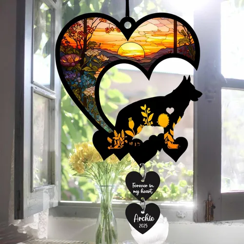Miniatura 10 de LOVELYPOD Atrapasoles - Regalos conmemorativos de perro para amantes de los perros, una decoración de perro negro en la luna, colgantes de ventana