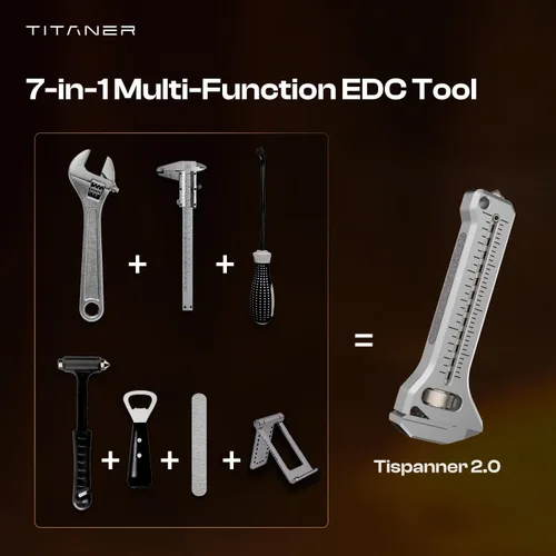 Miniatura 4 de TiSpanner 2.0 - Multiherramienta compacta de titanio de 0.71 onzas (0.63 oz) ligero EDC llavero herramienta con llave ajustable, rompeventanas