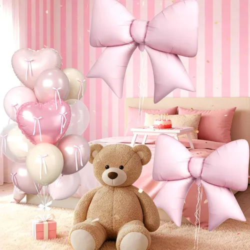 Miniatura 7 de 16 globos de corazón rosa, globos de lazo de 38 pulgadas, globo transparente rosa perla de doble relleno y arco en forma de corazón globo