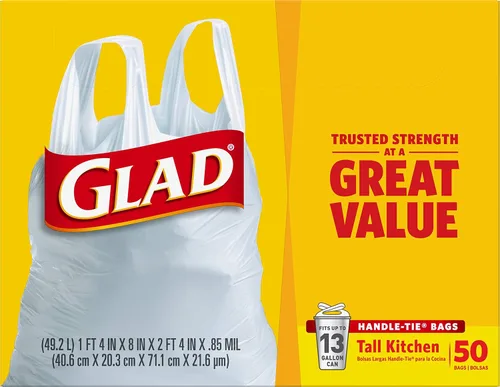 Miniatura 7 de Glad Bolsas de basura altas de cocina de 13 galones, bolsas de basura sin perfume, lazo de asa, 50