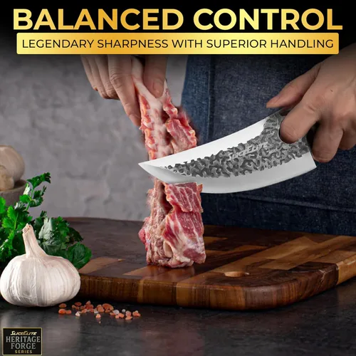 Miniatura 3 de SliceElite Cuchillo de carnicero profesional forjado a mano (juego de cuchillos de carnicero de 3 piezas con asas de madera de arena)