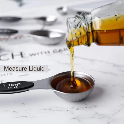 Miniatura 4 de Juego de 8 cucharas medidoras magnéticas apilables de acero inoxidable de doble cara y cucharadas para medir ingredientes secos y líquidos Negro-8
