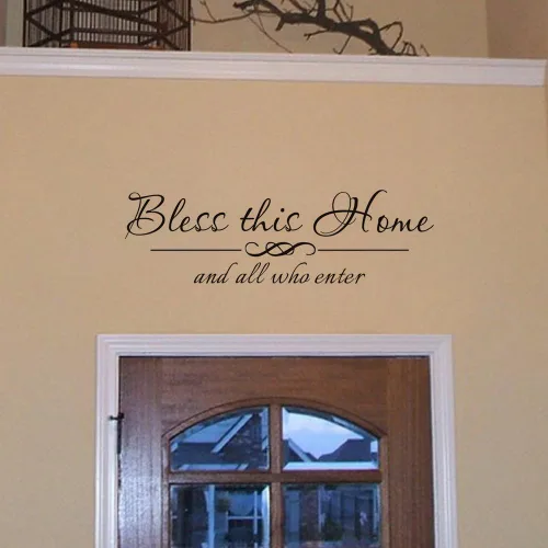 Miniatura 2 de Bless This Home and All Who Enter - Calcomanías de letras con cita para la entrada del hogar, calcomanías de letras bendecidas, decoración