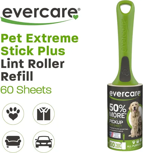 Miniatura 2 de Rodillos de pelusa gigantes Evercare Extreme Stick con 60 hojas de fácil desprendimiento, paquete de 5 rodillos para pelusa recargables para pelo