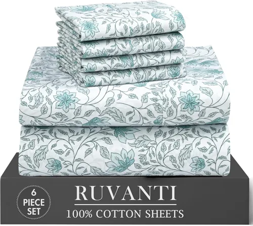 Miniatura 26 de RUVANTI 6 Piezas Sábanas de Algodón - 100% Algodón Natural Suave, Ligeras y Transpirables Sábanas de Percal Crujiente, Sábanas de Cama Tamaño Full