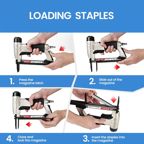 Miniatura 8 de meite Pistola de grapas para tapicería con nariz extendida para grapas de corona de calibre 21 de 1/2 pulgada, engrapadora neumática de servicio