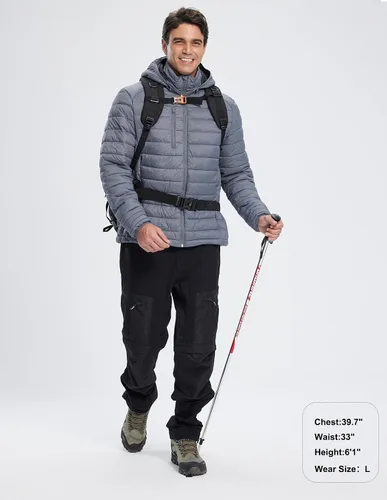 Miniatura 3 de fit space Chaqueta alternativa de plumón para hombre, acolchada, ligera, plegable, con capucha desmontable