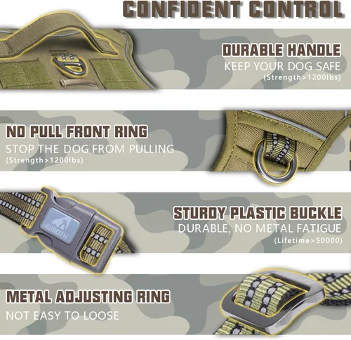 Miniatura 5 de Auroth Arnés Táctico para Perros Grandes Sin Tirones Arnés para Mascotas Ajustable Reflectante K9 Entrenamiento de Trabajo Control Fácil Chaleco