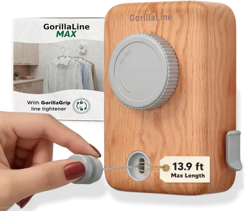 Miniatura 12 de GorillaLine Tendedero retráctil, para interiores y exteriores, línea de ropa resistente montada en la pared, estante de secado que ahorra espacio