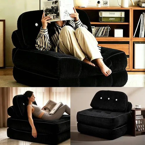 Miniatura 4 de Sofá cama plegable, futón de franela con almohada y manta, silla convertible para apartamento de espacio pequeño, habitación de invitados