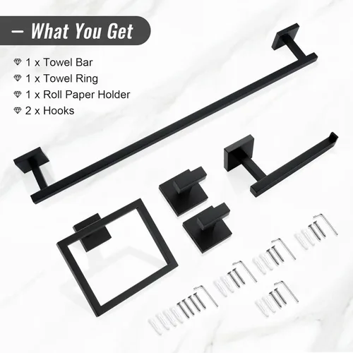 Miniatura 8 de YACVCL Juego de Barra de Toalla Negra de 5 Piezas, Juego de Accesorios de Baño de Acero Inoxidable SUS304, Barra de Toalla de 60 cm, Soporte