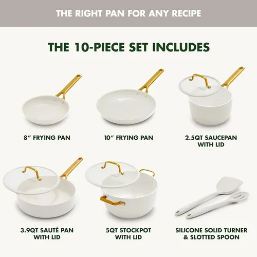 Miniatura 3 de GreenPan Juego de utensilios de cocina antiadherentes Reserve Pro de 10 piezas, cerámica certificada NSF, juego de ollas y sartenes anodizadas duras