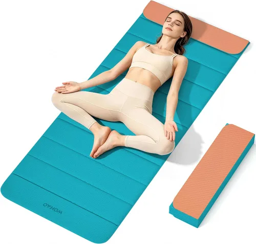Esterilla de yoga POE de 12 pliegues de 75 x 26 x 0.4 pulgadas, antideslizante, compacta y apta para yoga, pilates, entrenamiento de fuerza y