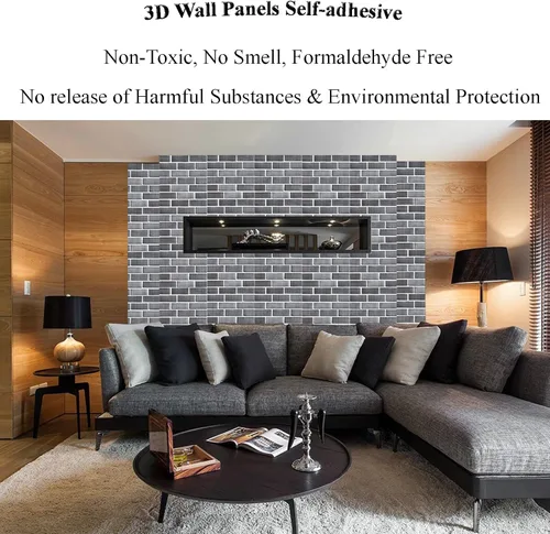 Miniatura 3 de Paneles de Pared 3D Despegar y Pegar, Papel Tapiz de Ladrillo 3D Despegar y Pegar, Paquete de 10 Paneles de Pared Autoadhesivos de Piedra PVC Gris