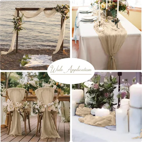 Miniatura 5 de 2 paquetes de caminos de mesa de estopilla de champán, camino de mesa de gasa de 10 pies, caminos de mesa de estopilla rústicos para boda