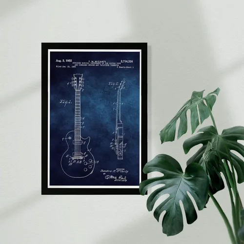 Miniatura 2 de Pintura artística enmarcada con guitarra, fotografía, impresión de patente 'Gibson Les Paul guitar 1955 Chalkboard', banda, habitación, decoración