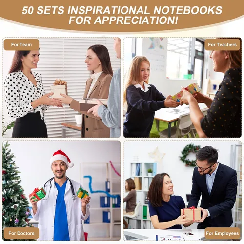 Miniatura 5 de Kosiz 50 juegos de regalos de agradecimiento para empleados, cuadernos de agradecimiento a granel, bolígrafos de bambú, llaveros, trabajadores