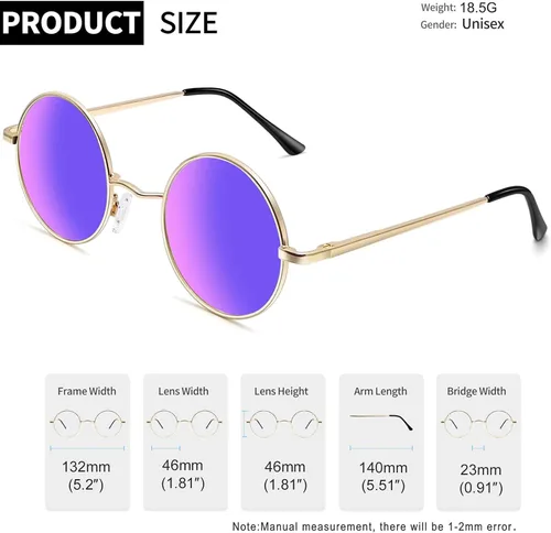Miniatura 5 de Gafas de sol Joopin polarizadas, estilo Lennon, redondas, gafas de sol estilo hippy redondas para mujer y hombre