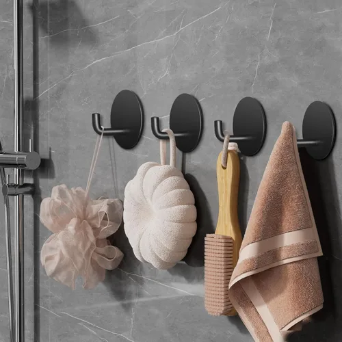 Miniatura 2 de Ganchos adhesivos para baños, 4 ganchos para toallas para colgar sombrero, bata, abrigo, ganchos para cocina, ganchos adhesivos fuertes sin daños