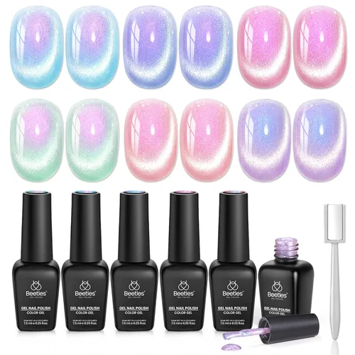 Miniatura 30 de Beetles - Juego de esmaltes de uñas en gel neón, 6 colores, rosado intenso, naranja, amarillo, verde, azul y morado, semipermanentes, uso