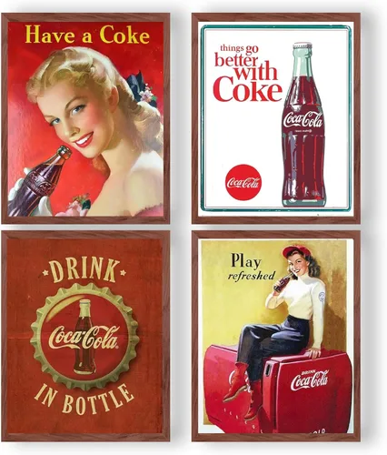 Miniatura 11 de Póster vintage de Coca-Cola para pared (juego de 4) – Letreros de fotos retro con anuncios clásicos de Coca-Cola para cocina, bar, sala