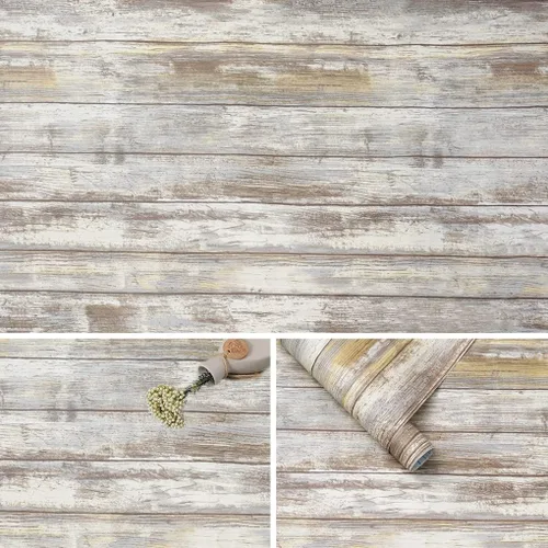 Miniatura 13 de Arthome 17 x 393 pulgadas Papel tapiz blanco gris, adhesivo de pelar y pegar, papel de contacto de madera, autoadhesivo, fácil de limpiar, película