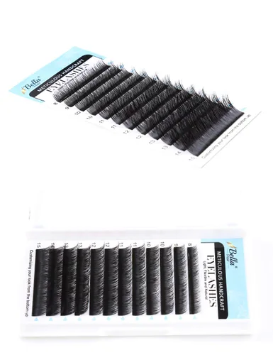 Bella Hair Extensiones de pestañas de visón siberiano real, rizo C, 0.15, longitud mixta, 0.315-0.591 in, pestañas individuales de visón suaves