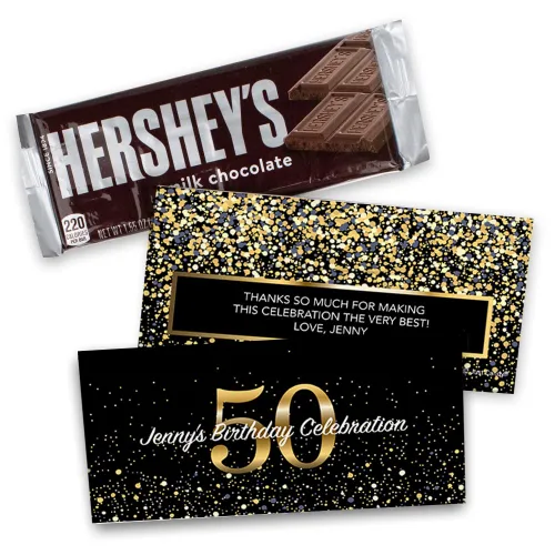 Miniatura 9 de Envolturas personalizadas para fiestas de cumpleaños de 50 años de 24 quilates para barras de chocolate (24 unidades) - Caramelo no incluido