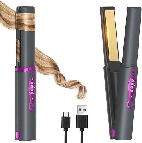 OBEST Rizador de pelo inalámbrico 2 en 1, plancha plana inalámbrica de calentamiento rápido, alisador portátil para alisar y rizar el cabello, 5000