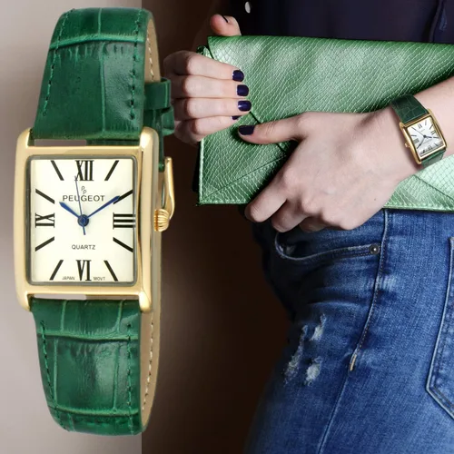Miniatura 2 de Peugeot reloj de mujer enchapado en oro 14K, correa de cuero