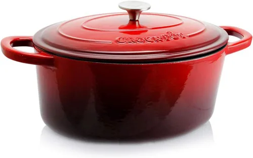 Crock Pot olla para horno holandés de hierro fundido artesanal de 7 cuartos de galón, Rojo escarlata