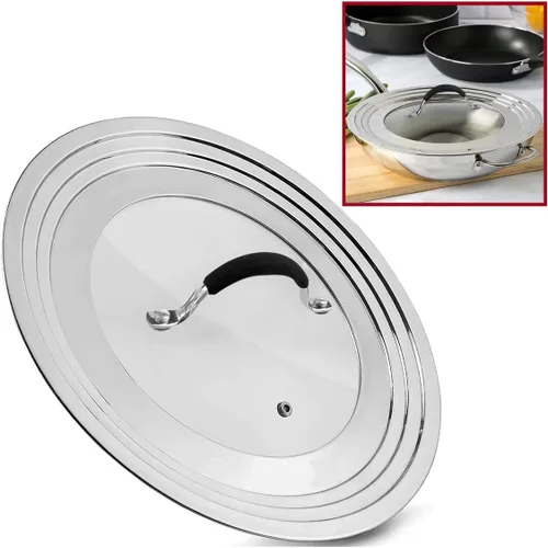 KEISSCO Tapa universal de acero inoxidable para ollas, sartenes y sartenes, se adapta a ollas y sartenes de 7 a 12 pulgadas, vidrio templado con