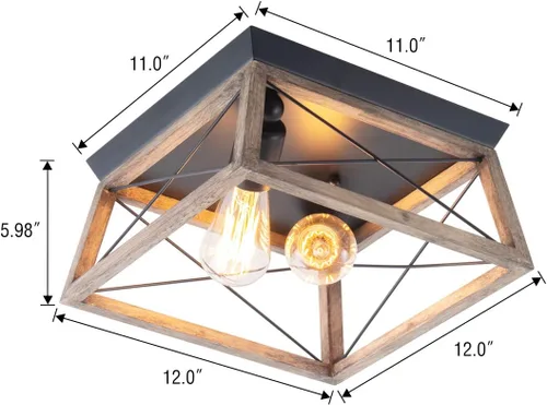 Miniatura 5 de VILUXY Lámpara de techo rectangular industrial retro con pantalla de madera para pasillo, entrada, passway, comedor, dormitorio, balcón, sala