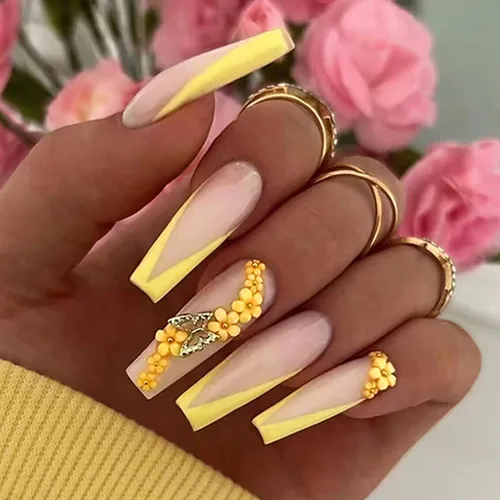Miniatura 14 de Uñas postizas a presión de longitud cuadrada larga, cobertura completa, reutilizables, uñas postizas de bailarina, uñas adhesivas con diseños
